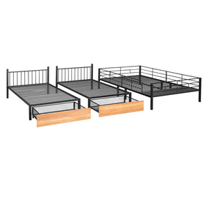 English Elm Full Over Twin Triple Bunk Bed Matte Black Metal Frame with Drawers and Guardrails LT000222AAB-1