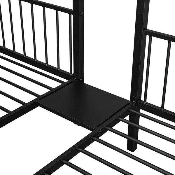 English Elm Full Over Twin Triple Bunk Bed Matte Black Metal Frame with Drawers and Guardrails LT000222AAB-1