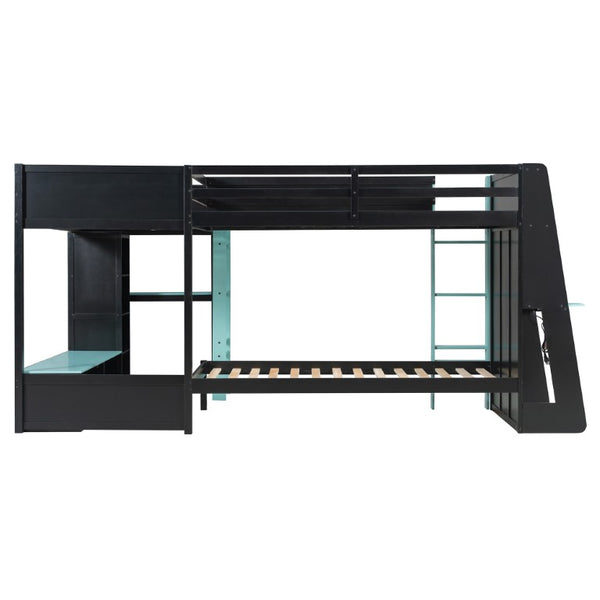 English Elm Queen Murphy Wall Bed with Five Shelf Cabinet MDF Plywood Studio Space Saver Blue LT000245AAC