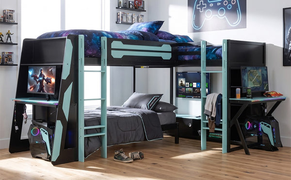 English Elm Queen Murphy Wall Bed with Five Shelf Cabinet MDF Plywood Studio Space Saver Blue LT000245AAC