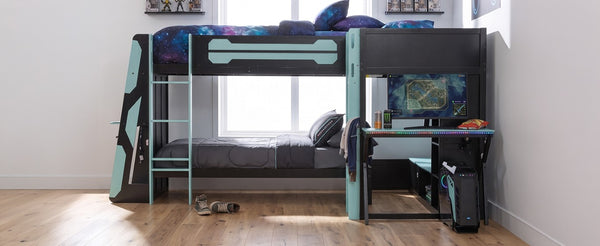 English Elm Queen Murphy Wall Bed with Five Shelf Cabinet MDF Plywood Studio Space Saver Blue LT000245AAC