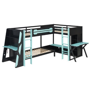 English Elm Queen Murphy Wall Bed with Five Shelf Cabinet MDF Plywood Studio Space Saver Blue LT000245AAC