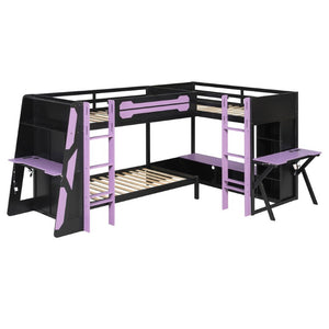 English Elm Queen Murphy Wall Bed with Five Shelf Cabinet MDF Plywood Studio Space Saver Purple LT000245AAI