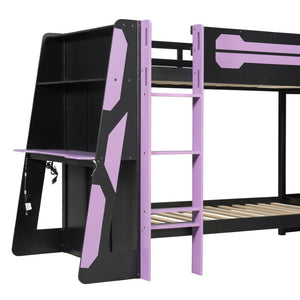 English Elm Queen Murphy Wall Bed with Five Shelf Cabinet MDF Plywood Studio Space Saver Purple LT000245AAI