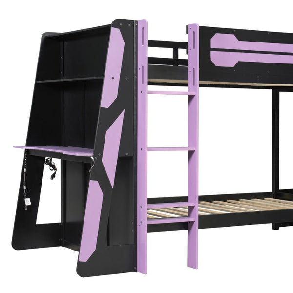 English Elm Queen Murphy Wall Bed with Five Shelf Cabinet MDF Plywood Studio Space Saver Purple LT000245AAI
