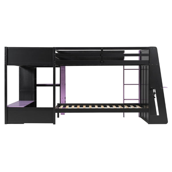 English Elm Queen Murphy Wall Bed with Five Shelf Cabinet MDF Plywood Studio Space Saver Purple LT000245AAI