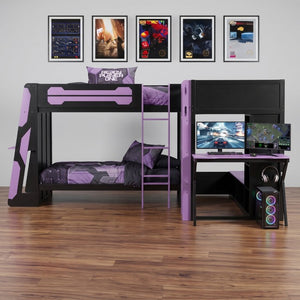English Elm Queen Murphy Wall Bed with Five Shelf Cabinet MDF Plywood Studio Space Saver Purple LT000245AAI