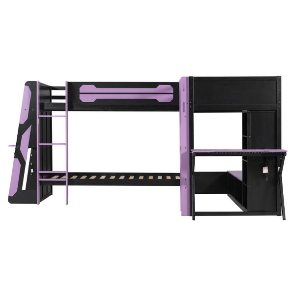 English Elm Queen Murphy Wall Bed with Five Shelf Cabinet MDF Plywood Studio Space Saver Purple LT000245AAI