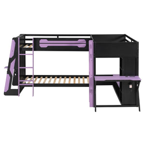 English Elm Queen Murphy Wall Bed with Five Shelf Cabinet MDF Plywood Studio Space Saver Purple LT000245AAI