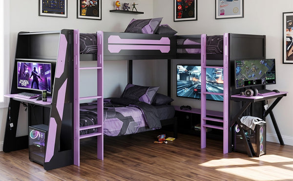 English Elm Queen Murphy Wall Bed with Five Shelf Cabinet MDF Plywood Studio Space Saver Purple LT000245AAI