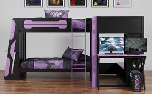 English Elm Queen Murphy Wall Bed with Five Shelf Cabinet MDF Plywood Studio Space Saver Purple LT000245AAI