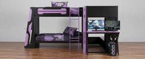 English Elm Queen Murphy Wall Bed with Five Shelf Cabinet MDF Plywood Studio Space Saver Purple LT000245AAI