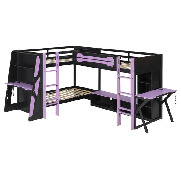 English Elm Queen Murphy Wall Bed with Five Shelf Cabinet MDF Plywood Studio Space Saver Purple LT000245AAI