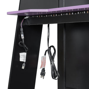 English Elm Full Size Gaming Loft Bed with Rgb Lighting Desk and Multi-tier Storage Shelves LT000260AAI