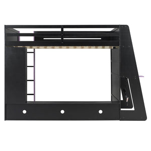 English Elm Full Size Gaming Loft Bed with Rgb Lighting Desk and Multi-tier Storage Shelves LT000260AAI