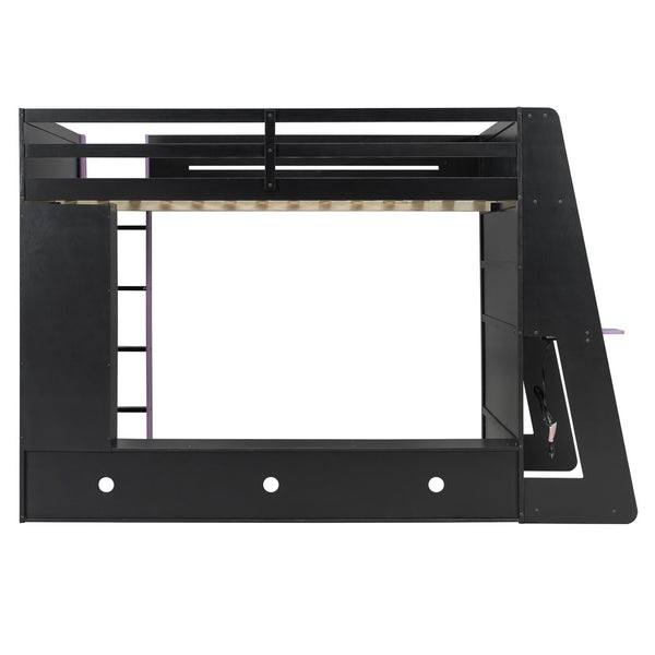 English Elm Full Size Gaming Loft Bed with Rgb Lighting Desk and Multi-tier Storage Shelves LT000260AAI