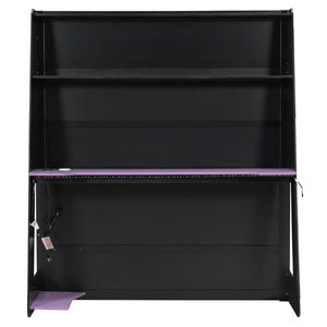English Elm Full Size Gaming Loft Bed with Rgb Lighting Desk and Multi-tier Storage Shelves LT000260AAI