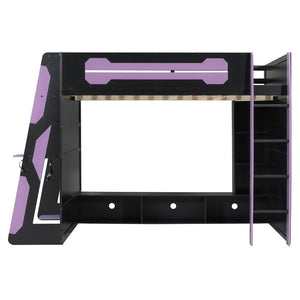 English Elm Full Size Gaming Loft Bed with Rgb Lighting Desk and Multi-tier Storage Shelves LT000260AAI