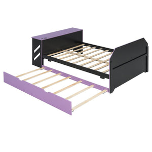 English Elm Full Size Wood Daybed with Trundle Twin Desk Usb Port Gaming Teen Bedroom LT000262AAI