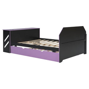 English Elm Full Size Wood Daybed with Trundle Twin Desk Usb Port Gaming Teen Bedroom LT000262AAI
