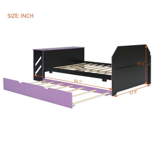 English Elm Full Size Wood Daybed with Trundle Twin Desk Usb Port Gaming Teen Bedroom LT000262AAI
