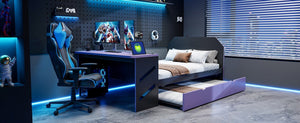 English Elm Full Size Wood Daybed with Trundle Twin Desk Usb Port Gaming Teen Bedroom LT000262AAI