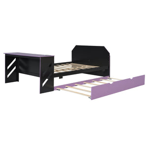 English Elm Full Size Wood Daybed with Trundle Twin Desk Usb Port Gaming Teen Bedroom LT000262AAI