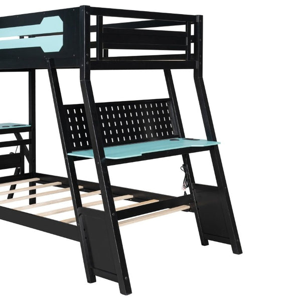 English Elm Twin Gaming Bunk Bed with Dual Desks USB Charging Ports and Pegboard Storage Blue LT000273AAC