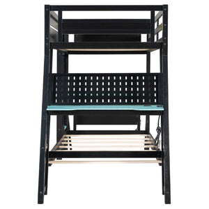English Elm Twin Gaming Bunk Bed with Dual Desks USB Charging Ports and Pegboard Storage Blue LT000273AAC