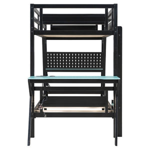 English Elm Twin Gaming Bunk Bed with Dual Desks USB Charging Ports and Pegboard Storage Blue LT000273AAC