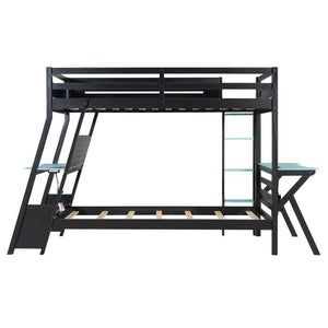 English Elm Twin Gaming Bunk Bed with Dual Desks USB Charging Ports and Pegboard Storage Blue LT000273AAC