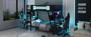 English Elm Twin Gaming Bunk Bed with Dual Desks USB Charging Ports and Pegboard Storage Blue LT000273AAC