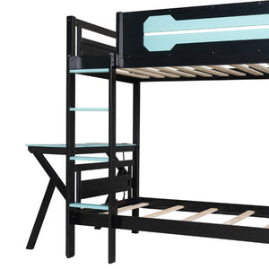 English Elm Twin Gaming Bunk Bed with Dual Desks USB Charging Ports and Pegboard Storage Blue LT000273AAC