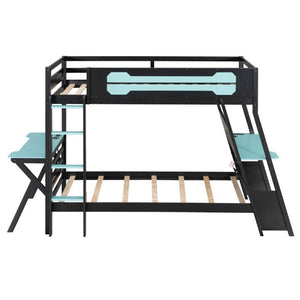 English Elm Twin Gaming Bunk Bed with Dual Desks USB Charging Ports and Pegboard Storage Blue LT000273AAC