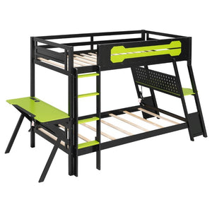 English Elm Twin Gaming Bunk Bed with Dual Desks USB Charging Ports and Pegboard Storage Green LT000273AAG
