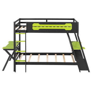 English Elm Twin Gaming Bunk Bed with Dual Desks USB Charging Ports and Pegboard Storage Green LT000273AAG