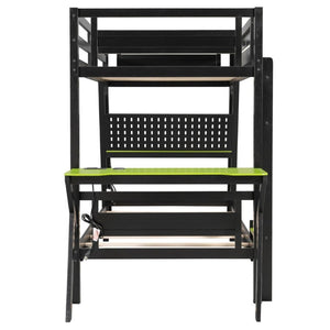 English Elm Twin Gaming Bunk Bed with Dual Desks USB Charging Ports and Pegboard Storage Green LT000273AAG