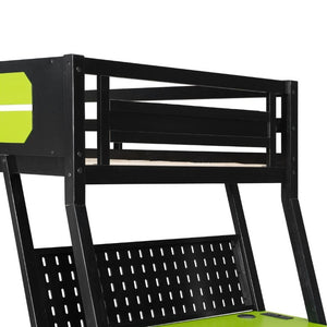 English Elm Twin Gaming Bunk Bed with Dual Desks USB Charging Ports and Pegboard Storage Green LT000273AAG
