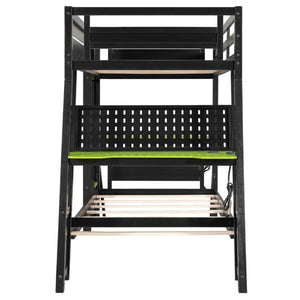 English Elm Twin Gaming Bunk Bed with Dual Desks USB Charging Ports and Pegboard Storage Green LT000273AAG