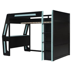 English Elm Full Size Gaming Loft Bed with Rgb Lighting Desk Usb Ports Drawers and Storage Cubbies Black+Blue LT000287AAC