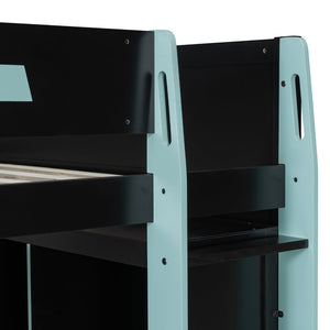 English Elm Full Size Gaming Loft Bed with Rgb Lighting Desk Usb Ports Drawers and Storage Cubbies Black+Blue LT000287AAC