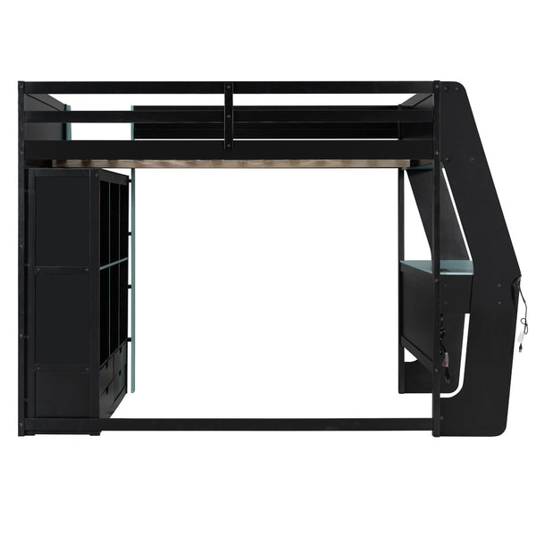 English Elm Full Size Gaming Loft Bed with Rgb Lighting Desk Usb Ports Drawers and Storage Cubbies Black+Blue LT000287AAC