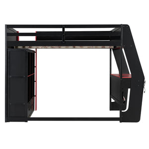 English Elm Full Size Gaming Loft Bed with Rgb Lighting Desk Usb Ports Drawers and Storage Cubbies Black+Red LT000287AAJ