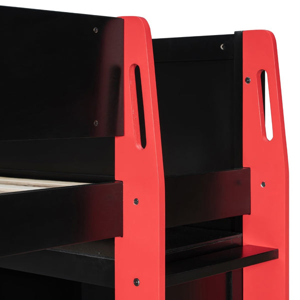 English Elm Full Size Gaming Loft Bed with Rgb Lighting Desk Usb Ports Drawers and Storage Cubbies Black+Red LT000287AAJ