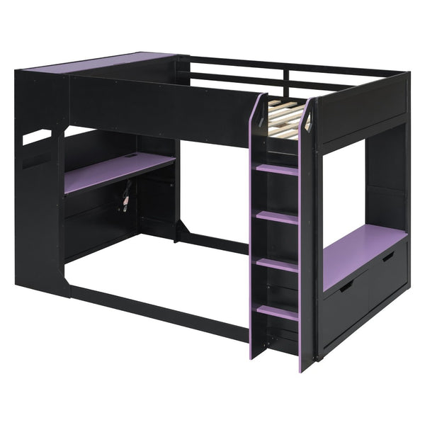 English Elm Full Size Gaming Loft Bed with Rgb Desk Drawers and Hanging Rod for Teen Rooms LT000288AAI