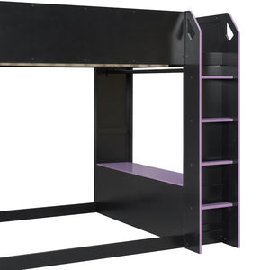 English Elm Full Size Gaming Loft Bed with Rgb Desk Drawers and Hanging Rod for Teen Rooms LT000288AAI