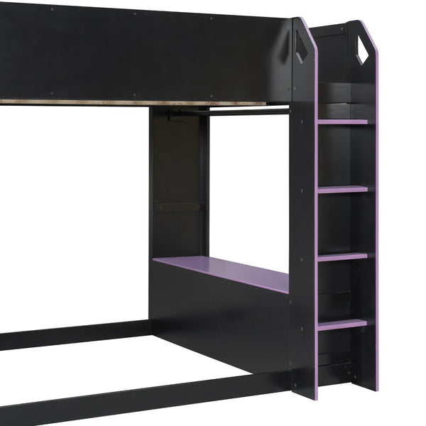 English Elm Full Size Gaming Loft Bed with Rgb Desk Drawers and Hanging Rod for Teen Rooms LT000288AAI