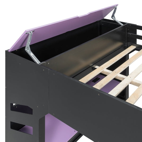 English Elm Full Size Gaming Loft Bed with Rgb Desk Drawers and Hanging Rod for Teen Rooms LT000288AAI