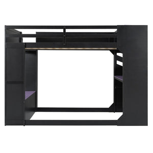 English Elm Full Size Gaming Loft Bed with Rgb Desk Drawers and Hanging Rod for Teen Rooms LT000288AAI