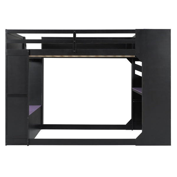 English Elm Full Size Gaming Loft Bed with Rgb Desk Drawers and Hanging Rod for Teen Rooms LT000288AAI